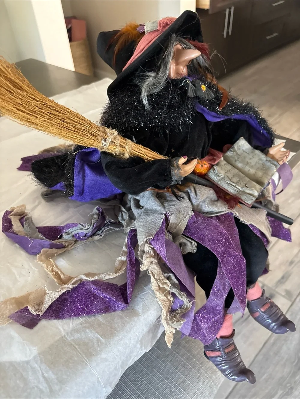 Adorable Witch Shelf Sitter book of spells broomstick Poseable.